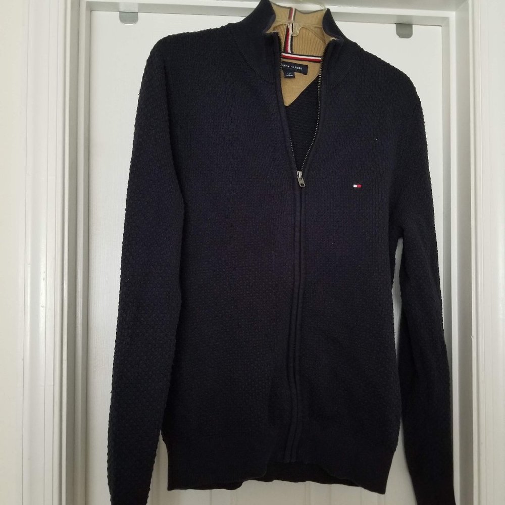 Tommy Hilfiger Men's Murphy Textured Full-Zip Sweater Size S.  Sky Captain Blue